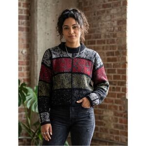 Take 50% OFF- Gil AimbezColorblock Crewneck Sweater - Black, Red & Olive, Sz-S